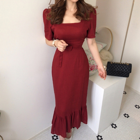 New 2022 Women Spring Summer Cotton Linen Elegant   Lace Up Dresses ► Photo 1/5