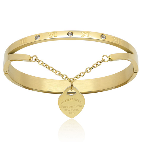 Design Luxury Brand Bracelet Women Hanging Heart Label Forever Love Pulseira Titanium steel Bangle & Bracelets For Women Jewelry ► Photo 1/6