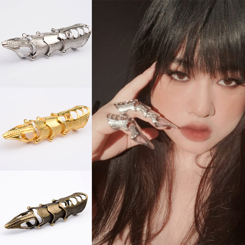 Steampunk Metal Joint Armor Finger Ring For Women Rock Punk Dragon Claw Exaggerated Long Knuckle Full Gothic Rings Men ► Photo 1/6