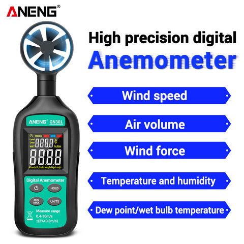 ANENG GN301 Digital Anemometer 0-30m/s Wind Speed Meter -10 ~ 45C Temperature Tester Anemometro with LCD Backlight Display ► Photo 1/6