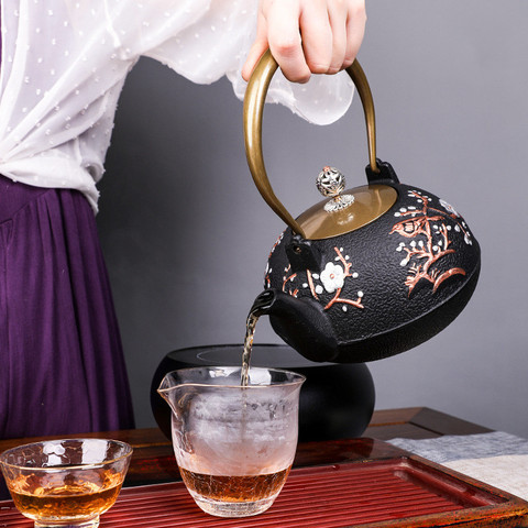 Japanese High quality Cast Iron Teapot Induction Cooker Kettle With Strainer Tea Pot Oolong Tea Coffee Maker Office Tea set 1.2L ► Photo 1/6