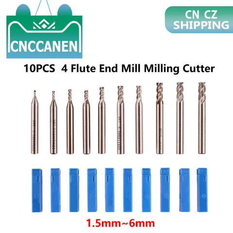 10Pcs 1.5/2/2.5/3/3.5/4/4.5/5/5.5/6mm HSS 4 Flute End Mill Milling Cutter Tool Set Straight Shank Router Bit Set CNC Tool ► Photo 1/6