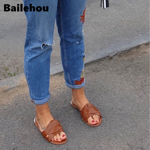 Bailehou New Fashion Brand Women Slipper Cross Women Outdoor Beach Flip Flops Open Toe Ladies Casual Flat Slides Shoes ► Photo 1/6