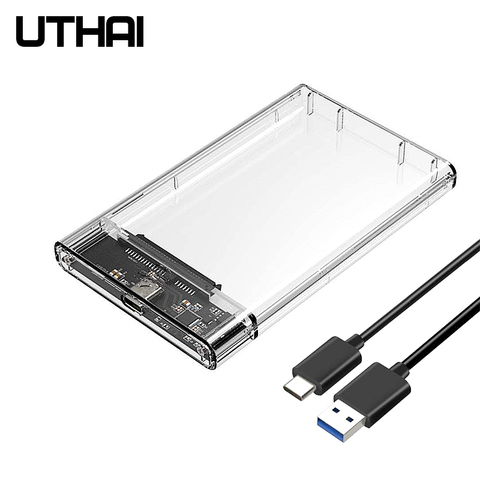 UTHAI T09 Type C 2.5'' Hard Drive Enclosure Transparent Mobile HDD Box USB3.1 SSD Case Portable Hardisk With USB C Cable ► Photo 1/5