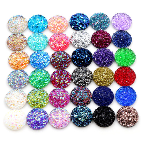 Fashion 40pcs 8mm 10mm 12mm  Mix Colors Druzy Natural Stone Convex Flat back Resin Cabochons Jewelry Accessories Supplies ► Photo 1/4