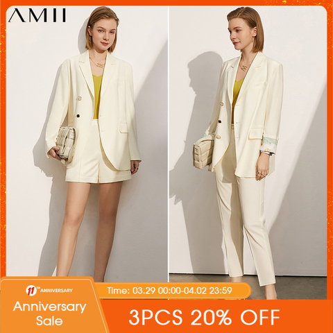 Amii Minimalism Spring Summer Women Suit Offical Lady Lapel Solid Blazer Women Causal Women Suit Pants Female Shorts 12140122 ► Photo 1/5