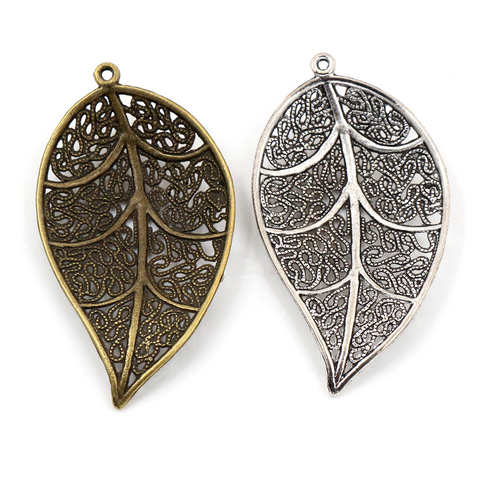 57x31mm 5pcs Antique Silver Plated and Bronze Plated Leaf Style Handmade Charms Pendant:DIY for bracelet necklace- ► Photo 1/3