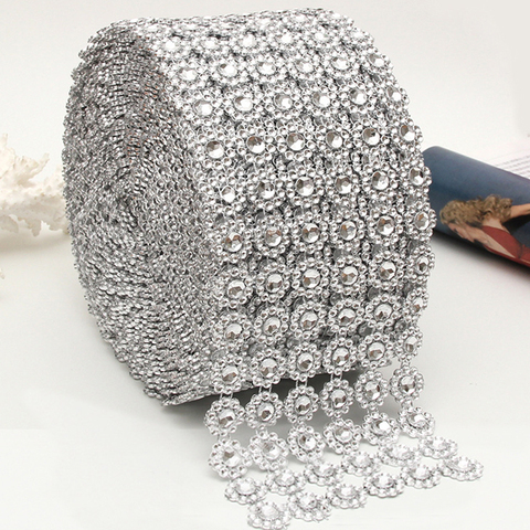 1Yard Silver Sunflower Rhinestone Crystal Ribbon Faux Diamond Ribbon Acrylic Flower Mesh Wrap Tape for Wedding Party Decorations ► Photo 1/6