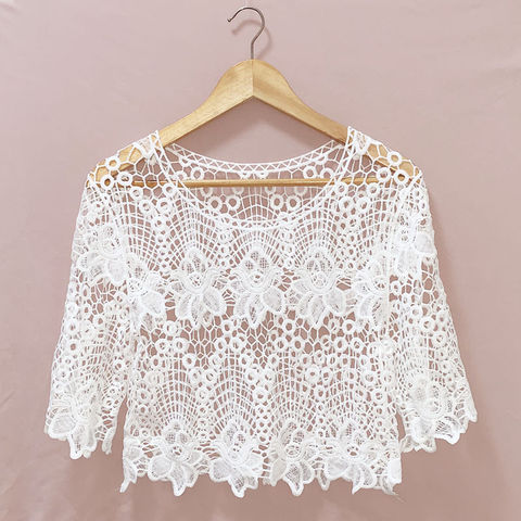 Blouse Women Skirt Shawl Women's Pullover Short Summer Knitted Hollow Lace Blusas Ropa De Mujer ► Photo 1/1