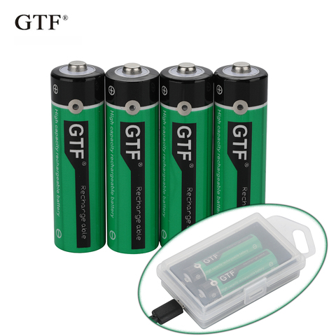 2022 NEW GTF1.5V USB AA li-ion Battery 2800mwh 1900mah 100% capacity li-polymer USB rechargeable battery Box USB cable ► Photo 1/6