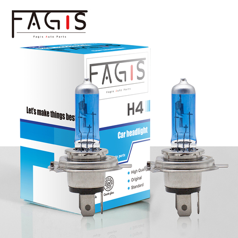 Fagis 2 Pcs US Brand H4 12V 60/55W Super Bright White Car Headlight Blue Auto Lights Halogen Bulb Driving Lamp UV Quartz Glass ► Photo 1/6