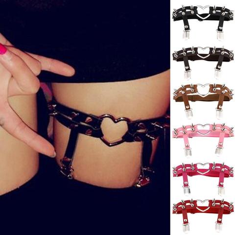 Women studded heart Garters thigh high harness girls elastic leg chain girl spike rivet metal punk goth gothic Jewelry ► Photo 1/6