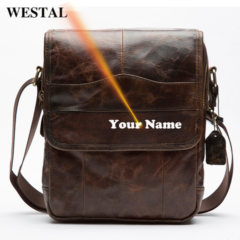 WESTAL Laser Engraved Men's Shoulder Bags Male Genuine Leather Cover ipad Mens Messenger Bags for Men Bag Leather Crossbody Bags ► Photo 1/6