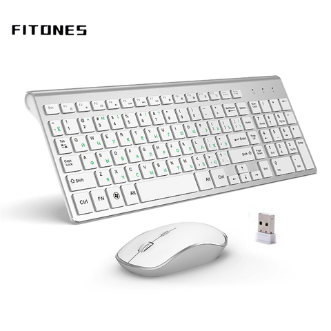Russian version 2.4g wireless keyboard and mouse, ergonomics, portable full size, USB interface, high-end fashion silvery white ► Photo 1/6