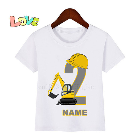 Baby Kids Cartoon Excavator Birthday Number Name Print T Shirt Children Birthday T-shirts Boy&Girl Funny Gift Tshirt Present ► Photo 1/6