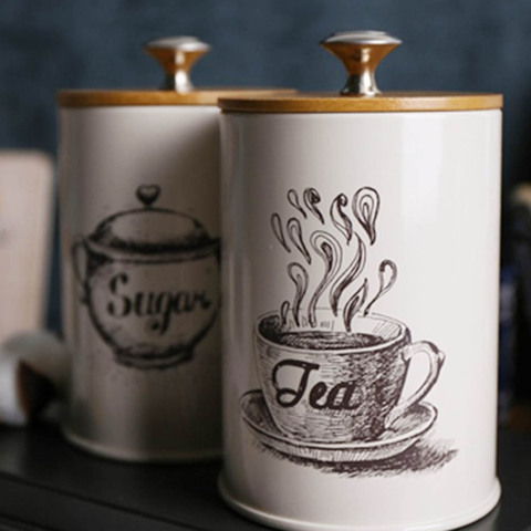 3Pcs Kitchen Storage Box Tins Food Canister Set Bamboo Lid Tea Coffee Sugar Bread Bin Jar Container ► Photo 1/6