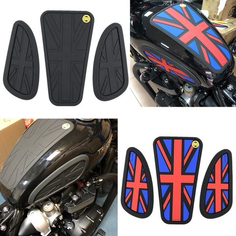 For Triumph Retro Motorcycle Cafe Racer Gas Fuel tank Rubber Sticker Protector Sheath Knee Tank pad Grip Decal Union Jack Logo ► Photo 1/6