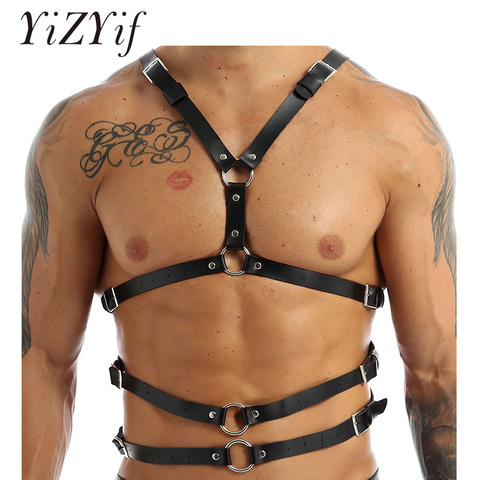 Punk Gothic Harness Men Sexy Straps Adjustable Buckle PU Leather Body Shoulder Chest Belt with Armband Metal O-Ring/Chain Haler ► Photo 1/6