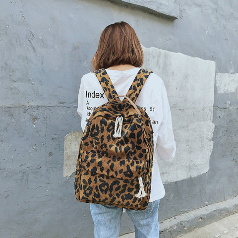 Corduroy Travel Leopard Backpack For Woman Travel Backpack Large Capacity Vintage Teenage Girl Female School ShoulderBag Bagpack ► Photo 1/6