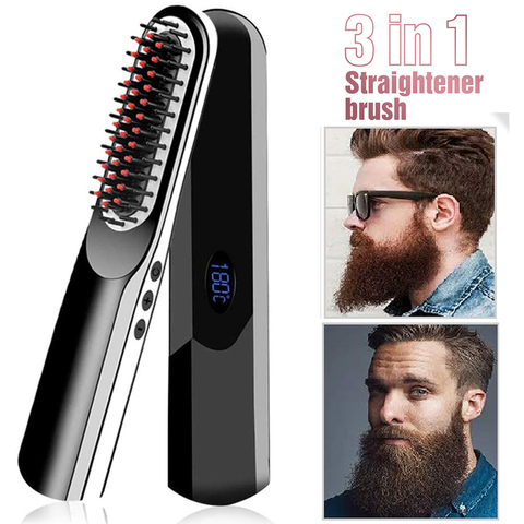 Wireless Men Quick Beard Straightener Hair Style Comb LCD Multifunctional Cordless USB Charging Hair Straightening Brush ► Photo 1/6
