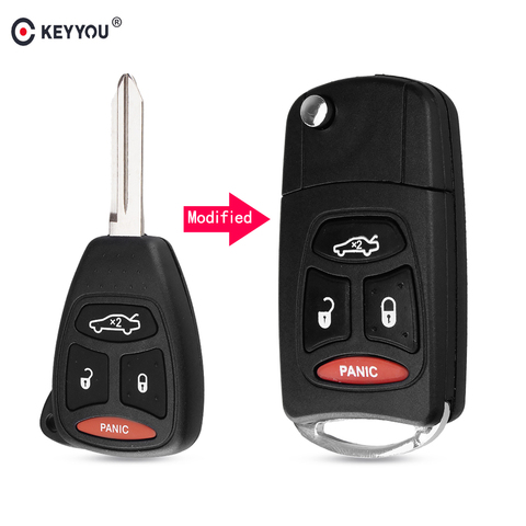 KEYYOU 4 Buttons Flip Remote Key Case Shell For Dodge Jeep Commander Grand Cherokee Chrysler Aspen 300 Fob Car Key Cover ► Photo 1/6