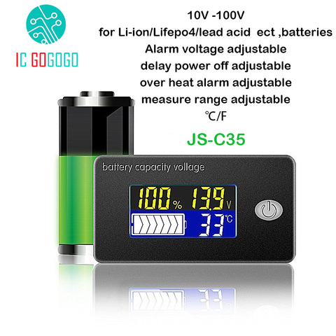 Li-ion Lifepo4 Lead acid Battery Capacity Indicator 12V 24V 36V 48V 60V 72 Display LCD Voltmeter Temperature Meter Tester JS-C35 ► Photo 1/5