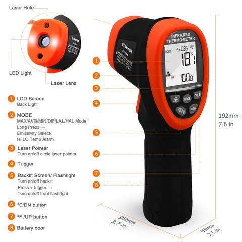 BTMETER BT-1800 Digital Infrared Thermometer 50:1 Non Contact Pyrometer IR Laser High Temperature Testing Gun -58 °F ~ 3272°F ► Photo 1/6