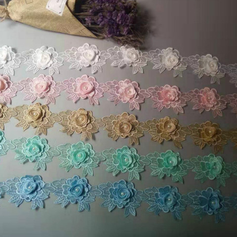 1 yard Soluble Rose Diamond Flower Floral Embroidered Lace Trim Applique Fabric Lace Ribbon Sewing Craft For Costume Hot 2022 ► Photo 1/4