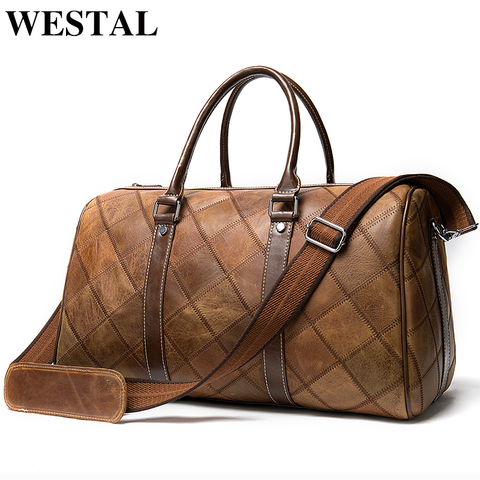 WESTAL leather duffle bag men's travel bag leather vintage weekend bag men's travel bags genuine leather luggage/overnight tote ► Photo 1/6