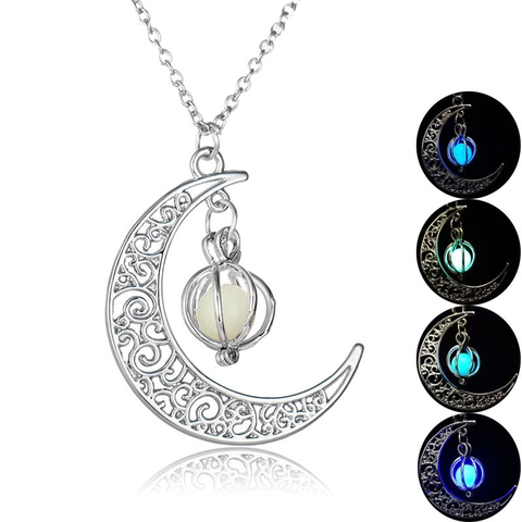 SUMENG Fashion Women Glow In the Dark Pendant Necklaces Silver Plated Chain Long Night Moon Necklaces Jewelry Necklaces ► Photo 1/6