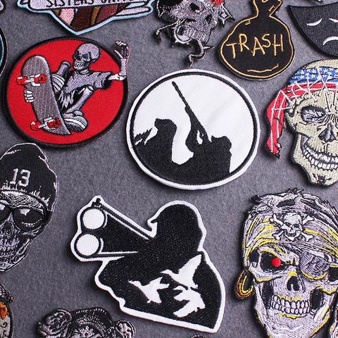 Skull Punk Patch Embroidered Patch For Clothing Sewing Applique Iron On Patches For Clothes Skeleton Binoculars Patches Stripe ► Photo 1/6