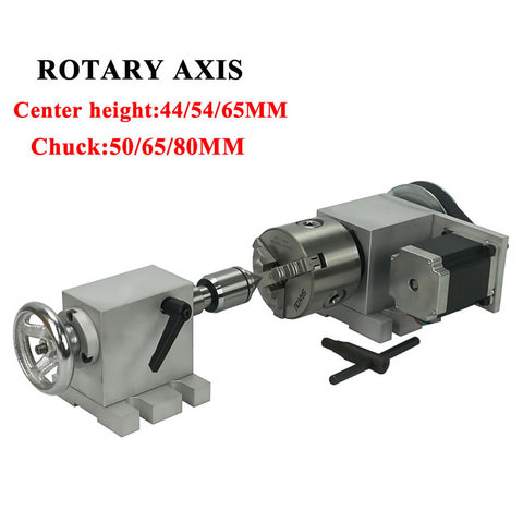 CNC rotary axis kit nema17 nema23 stepper motors 3 jaw chuck 50mm 65mm 80mm activity tailstock 4th axis cnc milling machine part ► Photo 1/6