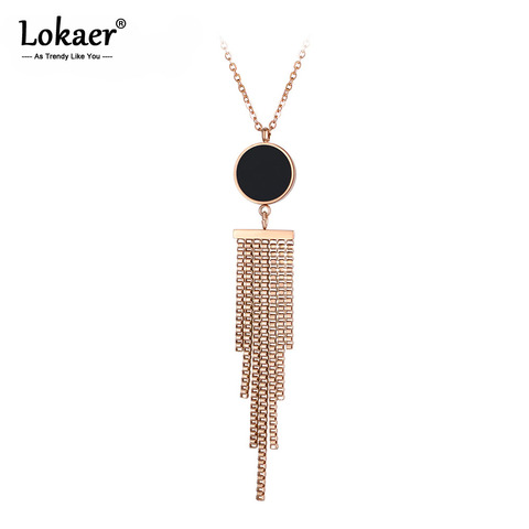 Lokaer Classic Black Round Shell Tassel Pendant Necklace For Women Stainless Steel Wedding Female Necklace Jewelry N18046 ► Photo 1/5