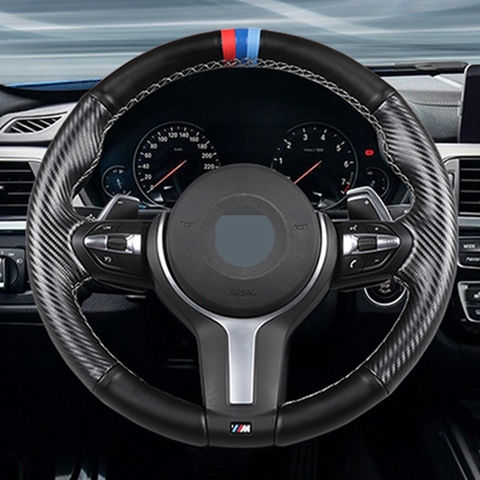 Black Suede Genuine Leather Car Steering Wheel Cover for BMW M Sport F30 F31 F34 X1 F07 F10 F48 F39 F11 X2 F25 X3 F32 F33 F36 ► Photo 1/6