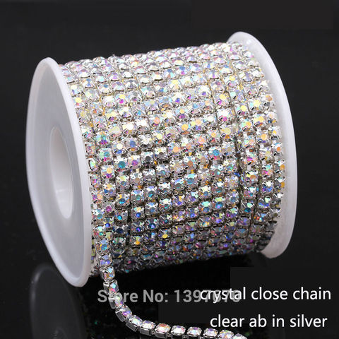 10Yrads/lot ss6-ss18  dense Crystal ab   in silver  base close rhinestone chain Cup chain for clothing ornament accessories ► Photo 1/6