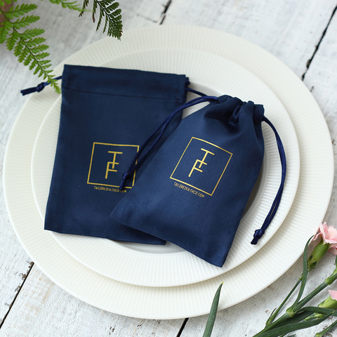 100 Flannel Jewelry Pouches Custom Personalized Logo Navy Blue Jewelry Packaging Velvet Drawstring Gift Bag for Wedding Party ► Photo 1/6