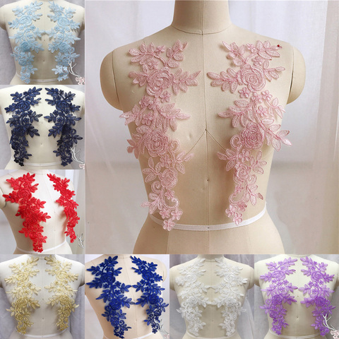Sewing Lace Fabrics 2 Pairs 14*35cm Colors Ganza Embroidery Flower Large Lace Applique For Wedding Dress, Bridal Gown ► Photo 1/6