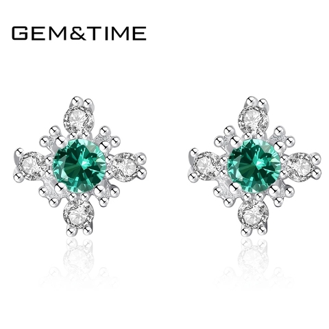 Gem&Time Nano Russian Emerald Snowflake Stud Earrings Sterling Silver 925 Earring For Women Gemstone Jewelry joyas de plata 925 ► Photo 1/6