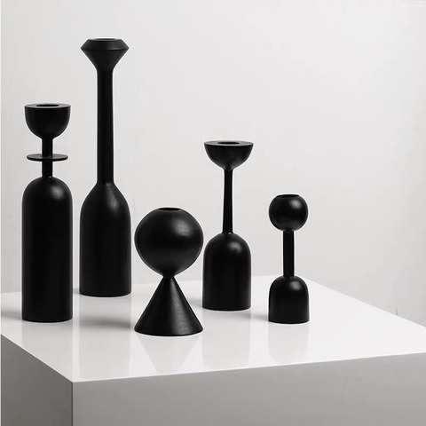 Black Wooden Candle Holder Quality Black Candle Seat Nordic ins style art decoration hotel model room soft decoration ZM806 ► Photo 1/5