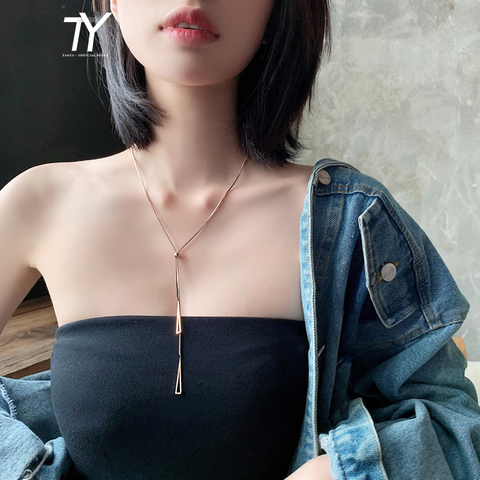 2022 New Titanium steel colorless long women's necklace classic tassel Chain Korean Jewelry exquisite Neck chain for Girls ► Photo 1/6