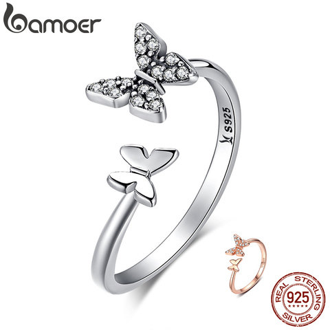 BAMOER Hot Sale 925 Sterling Silver Dazzling CZ Butterfly Open Finger Ring for Women Fashion Sterling Silver Jewelry Gift SCR087 ► Photo 1/6