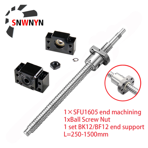 SFU1605 250 300 350 400 450 500 550 600 650 700mm Rolled Ball Screw C7 With End Machined +1605 Ball Nut +BK/BF12 End Support CNC ► Photo 1/6