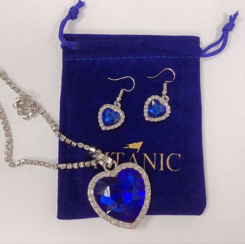 Titanic Heart of Ocean Blue Heart Love Forever Pendant Necklace with Titanic Earrings + Velvet Bag ► Photo 1/6
