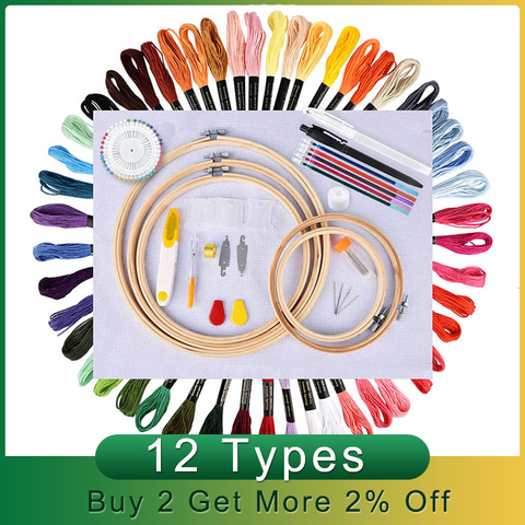 Embroidery Stitching Punch Needle Embroidery Kit Craft Tool Set Including 50 Color Threads for DIY Sewing Embroidery Cross Stitch Kits and Knitting