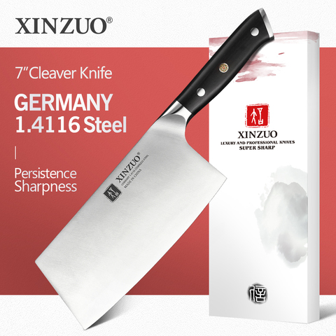 XINZUO 7'' inch Cleaver Meat Knife Germany 1.4116 Stainless Steel Nakirir Slicer Vegetables Beef Knife with Ebony Wood Handle ► Photo 1/6