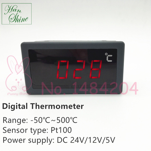 Digital Thermometer -50~500C DC24V / 12V / 5V Match with Pt100 Sensor Red LED Pt100 Temperature Display Indicator 5135 T ► Photo 1/6