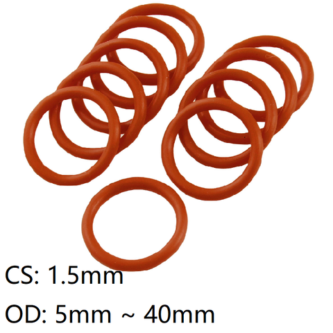 10pcs Thickness CS 1.5mm OD 5 ~ 40mm Silicone O Ring Gasket Food Grade Waterproof Washer Rubber Insulated Round O Shape Seal Red ► Photo 1/6