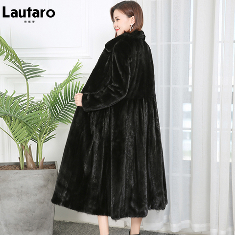 Lautaro Winter black long warm thick skirted faux fur coat women 2022 long sleeve Fit and flare fluffy coat Plus size fashion ► Photo 1/6