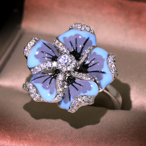 Milangirl High Quality Jewelry For Woman Gorgeous Blue Flower Ring Fashion Trendy Jewelry HANDMADE Enamel Ring ► Photo 1/5