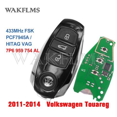 3btn Smart remote Key 433MHZ fob For Volkswagen Touareg 2011 2012 2013 2014 with PCF7945 Chip with emergency key 7P6959754AL ► Photo 1/4